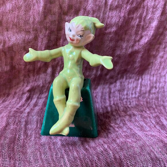 Vintage Mid Century Green Fairy Elf Bell Figurines - Picture 1 of 7